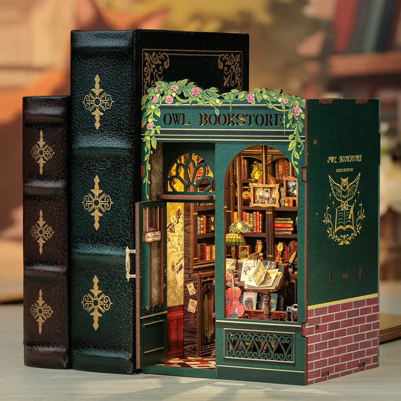 Puzzle 3D Book Nook DIY, Libraria Bufnitei, Cu LED, Habarri, Cu